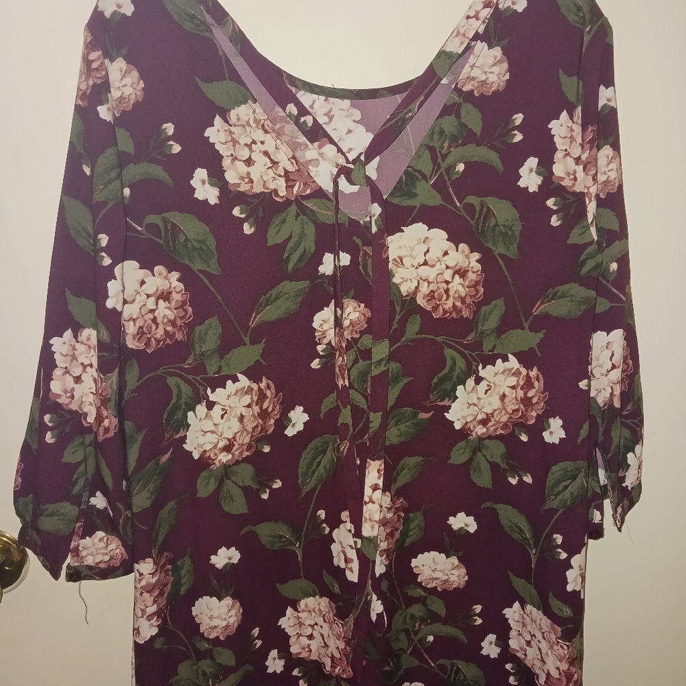 Lof Floral Print Back Tie Blouse